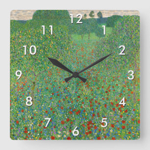 Relógio Quadrado Gustav Klimt - Campo de Papoulas