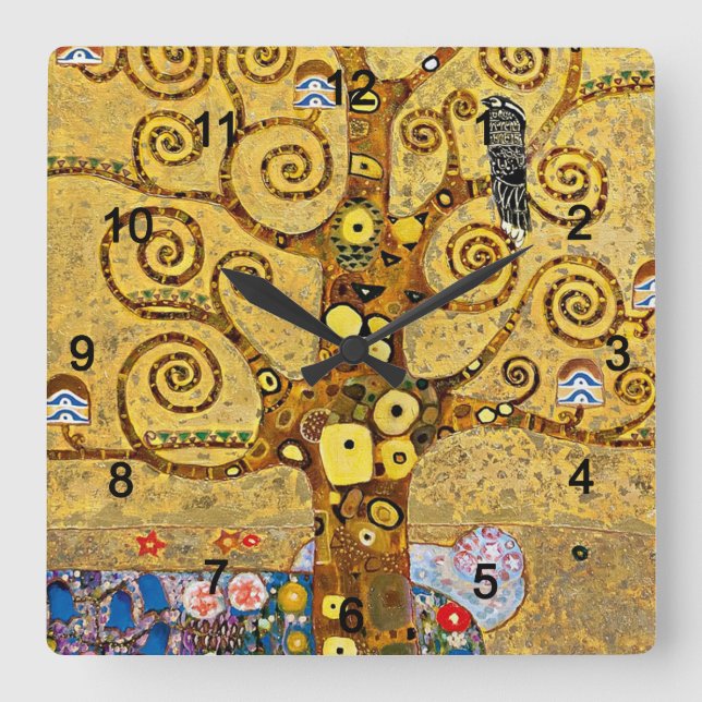 Relógio Quadrado Gustav Klimt , “ Tree of life ” (Frente)