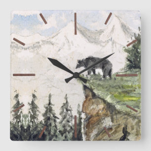 Relógio Quadrado H. Bullock Webster - Bear on Cliff