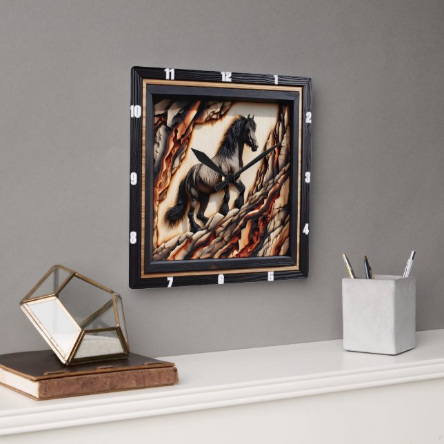 Relógio Quadrado Haflinger Horse: Estilo de Arte da Madeira Hue (Escritório)