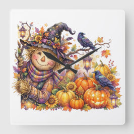 Relógio Quadrado Halloween Assustador, Espantalho Curioso, Colheita