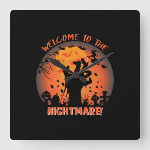 Relógio Quadrado Halloween Bem-Vindo Ao Pesadelo