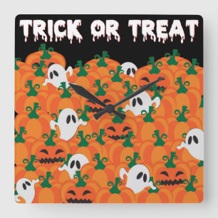 Relógio Quadrado Halloween Fantasmas Assombrados Pumpkin Patch