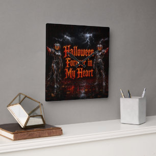 Relógio Quadrado Halloween Para Sempre No Meu Coração Abóbora Gótic