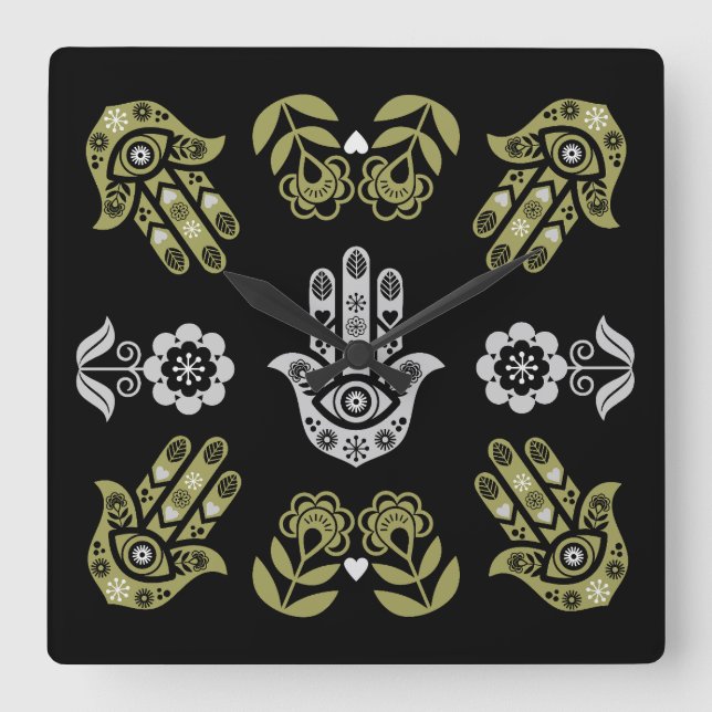 Relógio Quadrado Hamsa Hand Protection Art (Frente)