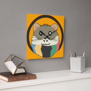 Relógio Quadrado Hamster de desenho animado bonito com um cachecol