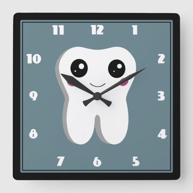 Relógio Quadrado Happy Dental Tooth Smiling Cute Drawing (Frente)