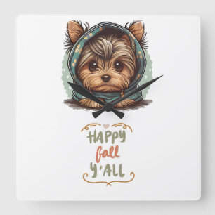 Relógio Quadrado Happy Fall Y Yorkshire Terrier Autumn Hoodie