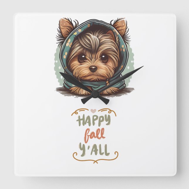 Relógio Quadrado Happy Fall Y Yorkshire Terrier Autumn Hoodie (Frente)