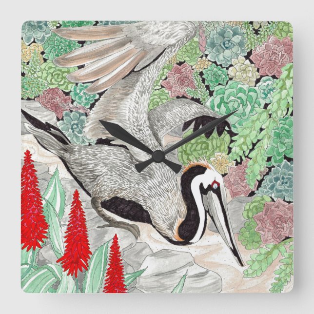 Relógio Quadrado Happy Hollow Pelican (Frente)