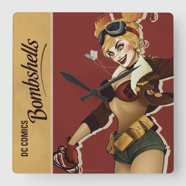 Relógio Quadrado Harley Quinn Bombshell Pinup (Frente)