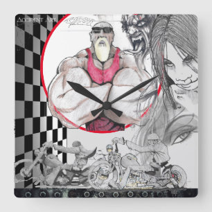 Relógio Quadrado Harley Shop Clock, Black, White, Checkers