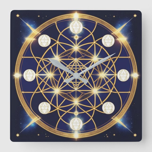 Relógio Quadrado Harmonia Celestial – A Luz Dentro da Grade (Frente)