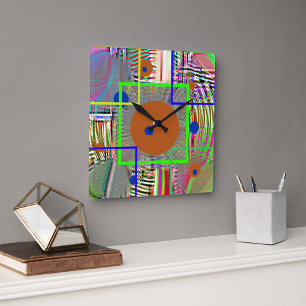 Relógio Quadrado Harmonia Geometria — Aquarela de Arte Popular Vibr