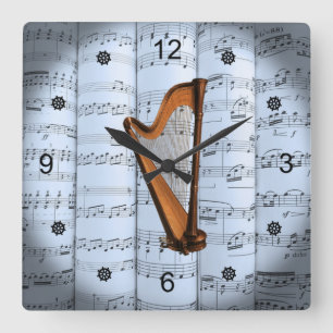 Relógio Quadrado Harp ~ Roll Sheet Music ~ Blue Tint Background ~