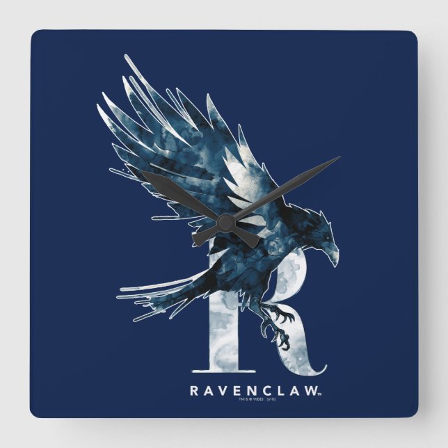 Relógio Quadrado Harry Potter| RAVENCLAW™ Raven Watercolor (Frente)