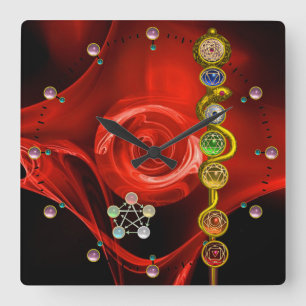 RELÓGIO QUADRADO HASTE DE ASCLEPIUS 7 CHAKRAS, IOGA, ENERGIA