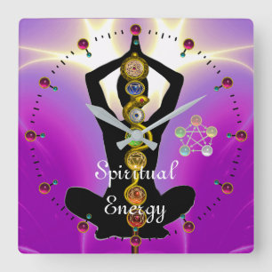 Relógio Quadrado HASTE de ASCLEPIUS 7 CHAKRAS, rosa da POSE de