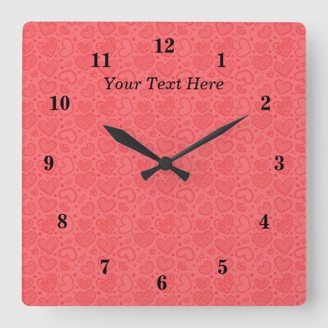 Relógio Quadrado Hearts Wall Clock Love - Your Special Text / Name (Frente)