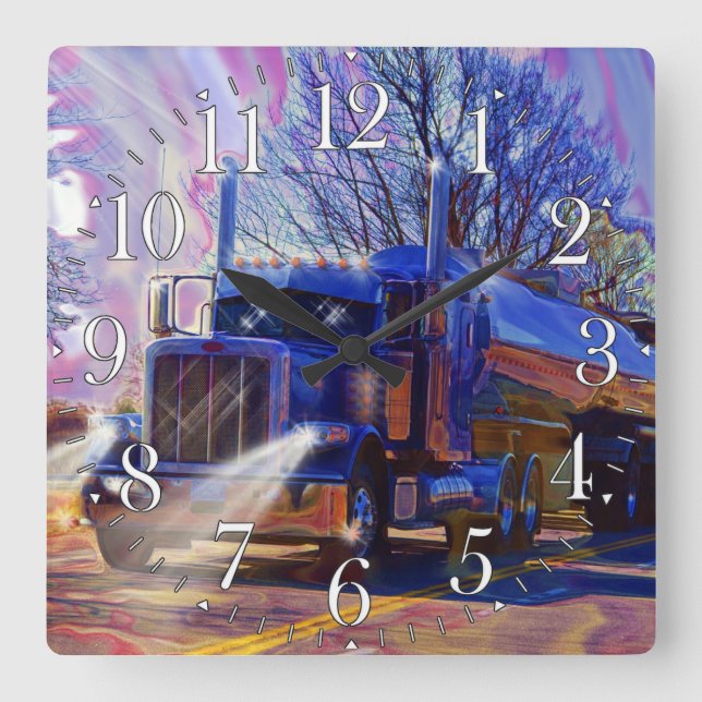 Relógio Quadrado Heavy Transport Blue Tanker Truck Wall Clock (Frente)