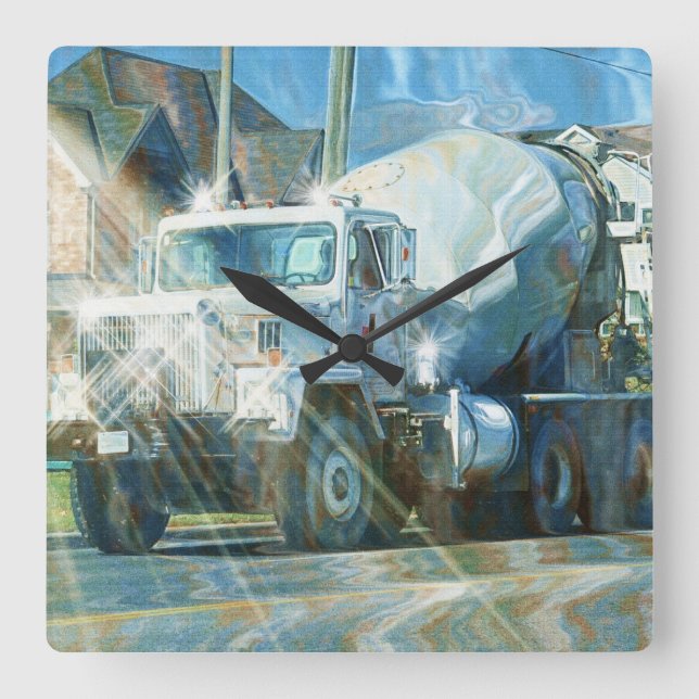 Relógio Quadrado Heavy Transport Cement Truck Wall Clock (Frente)
