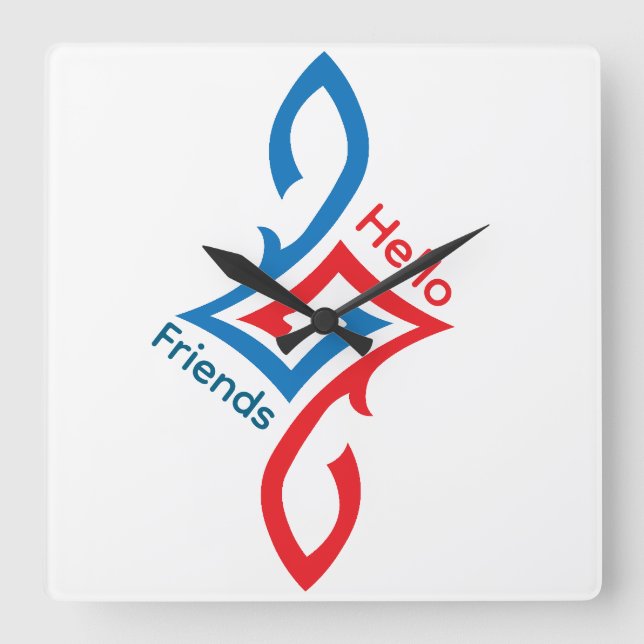 Relógio Quadrado Hello Friends Simple Happy Greeting Design (Frente)
