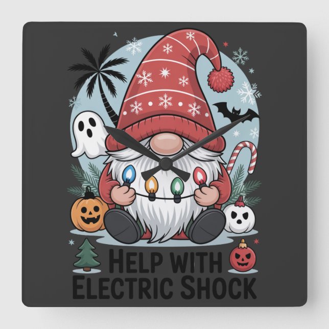 Relógio Quadrado Help With Electric Shock – Funny Christmas  (Frente)