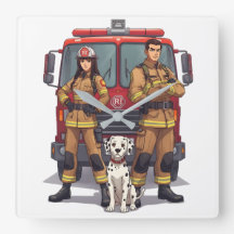 Heroic Firefighters & Dalmatian Wall Clock
