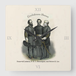 Relógio Quadrado Heróis da Guerra Civil Stonewall Beauregard Lee