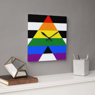 Relógio Quadrado Hetero de SlipperyJoe Ally Flag gay de presentes L