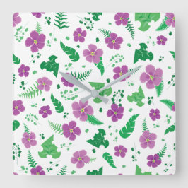 Relógio Quadrado Hibisco Roxo