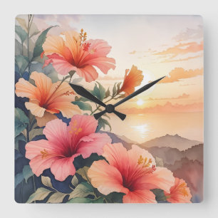 Relógio Quadrado Hibiscus