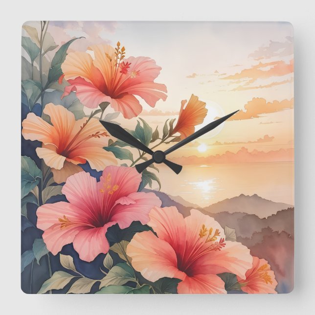 Relógio Quadrado Hibiscus (Frente)