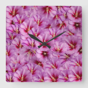 Relógio Quadrado Hibiscus - Padrão Chinês de Flor Rosa