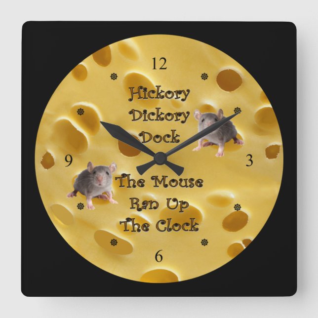 Relógio Quadrado Hickory Dickory Dock ~ Swiss Cheese (Frente)