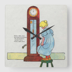 Relógio Quadrado Hickory, Dickory, Mãe Dock Goose Nursery Rhyme
