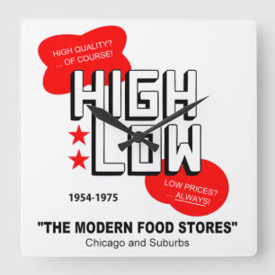 Relógio Quadrado High Low Grocery Stores, Chicago e Suburbs, IL