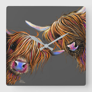 Relógio Quadrado Highland Cow Clock "S&N", por Shirley MacArthur