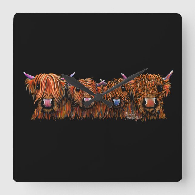 Relógio Quadrado HiGHLaND CoW Impressão SCoTTiSH ' Loucos THe GiNGe (Frente)