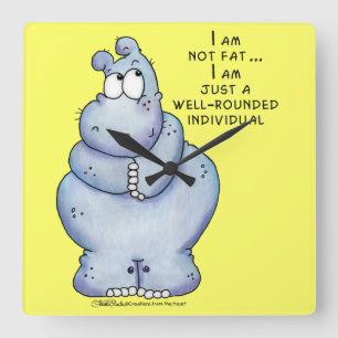 Relógio Quadrado Hippo-Blue Hippopotamus Arredondado