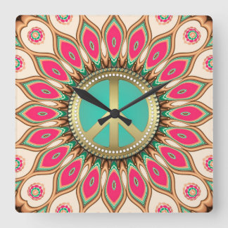 Relógio Quadrado Hippy Groovy Love & Peace Sunflower Wall Flower