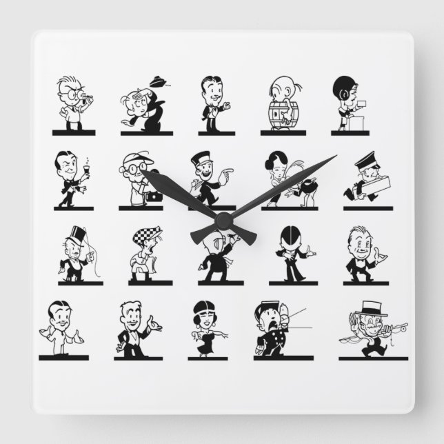 Relógio Quadrado Histórias em quadrinhos retro preto e branco (Frente)
