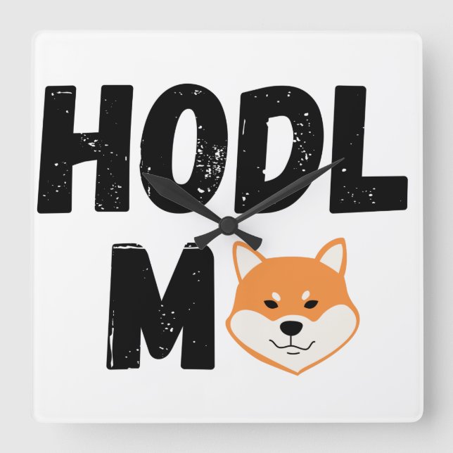 Relógio Quadrado Hodl Me Shiba Inu Crypto Square Wall Clock (Frente)
