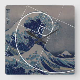Relógio Quadrado Hokusai encontra Fibonacci, relação dourada