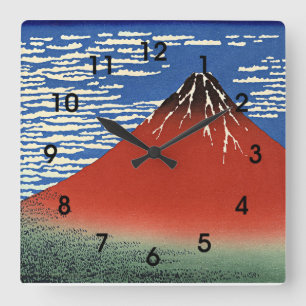 Relógio Quadrado Hokusai - Fuji, Montanhas em Tempo Claro,