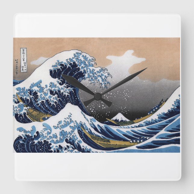 Relógio Quadrado Hokusai , “ The Great Wave off Kanagawa ” (Frente)