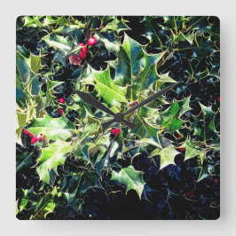 Relógio Quadrado Holly, bagas vermelhas