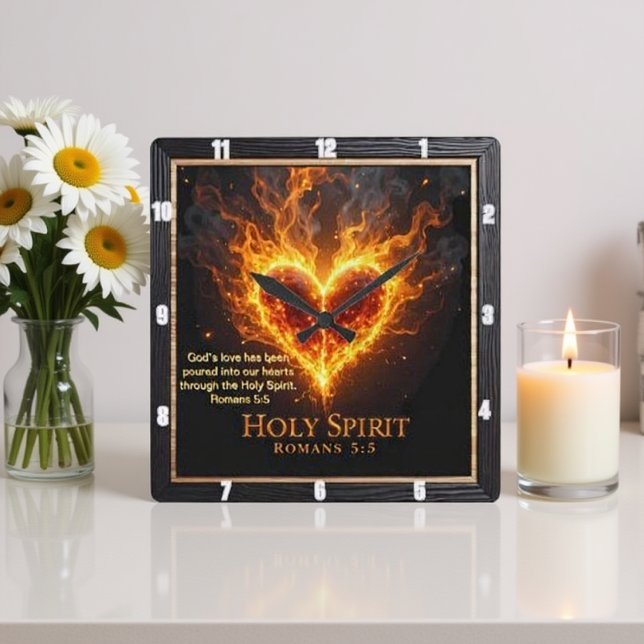 Relógio Quadrado Holy Spirit Glowing Flaming Heart Love Romans 5:5 (Criador carregado)