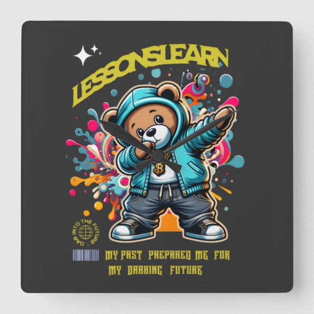 Relógio Quadrado Home Decor DABBING FUTURE Lessons Learn Wall Clock (Frente)