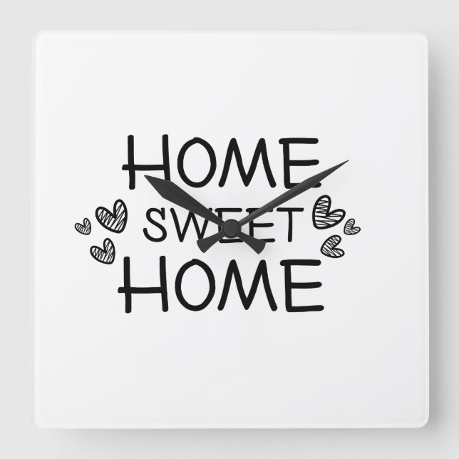 Relógio Quadrado Home doce home script (Frente)